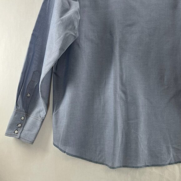 Wrangler Western Work Shirt Sz 17x35 Cowboy Cut Pearl Snap Pockets Chambray Blue - Picture 7 of 13